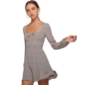Reformation Wilder Dress Gray Plaid Open Back Smocked Mini 4